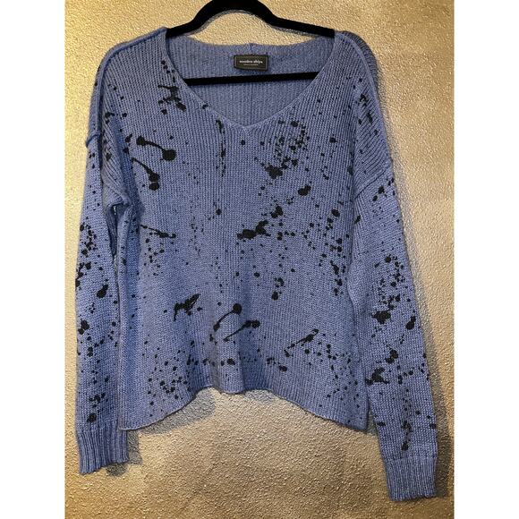 Wooden Ships GoblinCore Grunge Distressed Scandinavian Blue Splatter Sweater - Picture 2 of 16